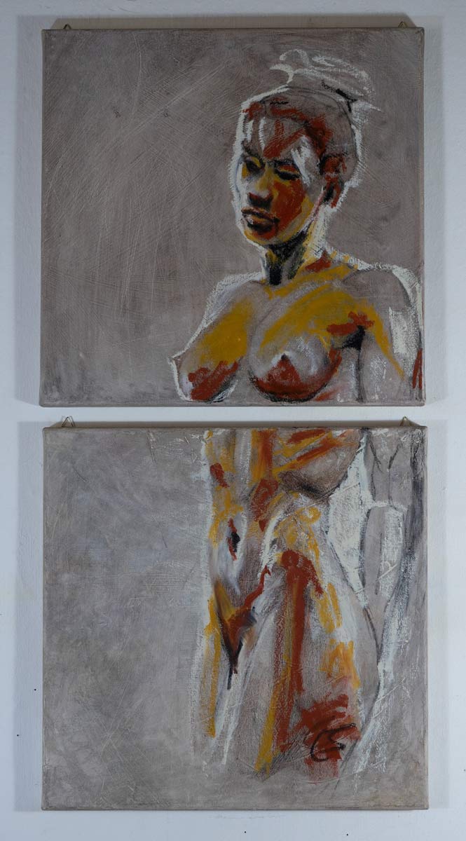 Nubia-wand-40x80cm-corneliaessaid Kunstauktion: Nubia (upper part) oilpainting diptych by cornelia es said