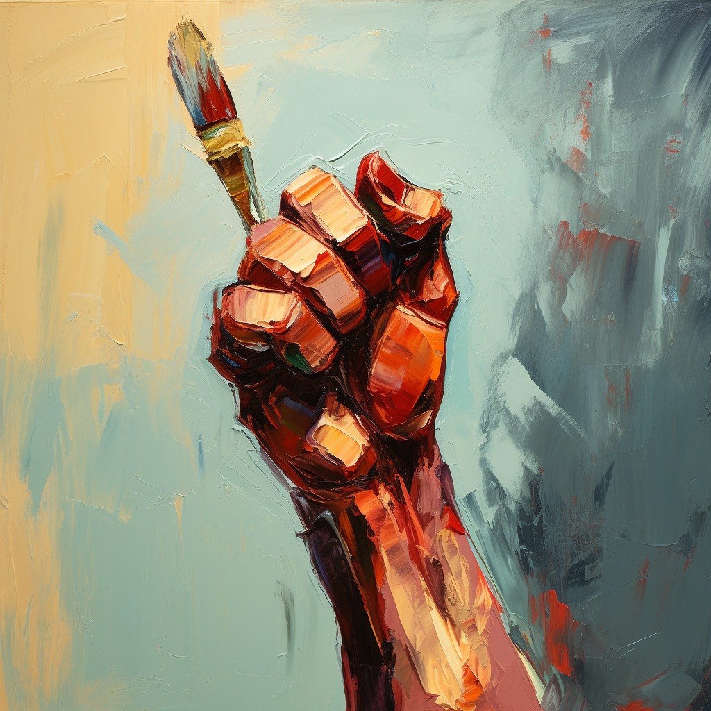 political art: a raised fist holding a paintbrush